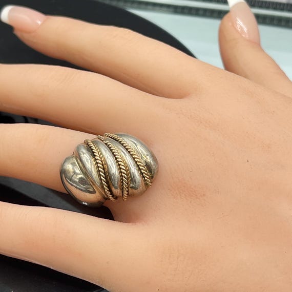 Solid sterling silver and gold statement Ring: La… - image 12