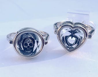 Memento Mori Locket Ring: Stuart Crystal Style, Adjustable Gold Band