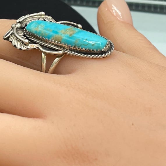 Vintage Turquoise Statement Ring Signed Sterling … - image 3