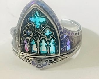 Gothic Arched Window Ring - Cathedral Arch Window Ring - Stained Glass Silver Arched Window Ring - Cinderella ring for her - Fairytale Ring