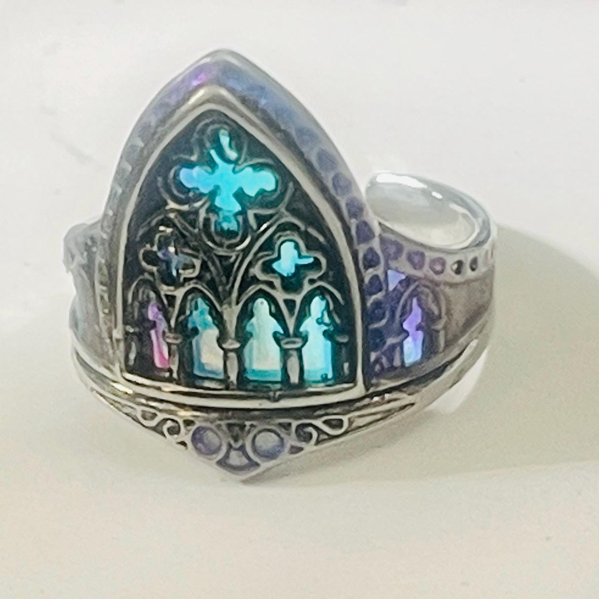 Gothic Stained Glass Window Ring: Cathedral Arch, Fairytale Jewelry