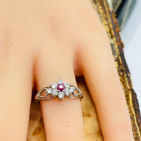 Vintage Diamond Natural Ruby Ring: Signed Sterlin… - image 6