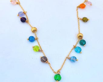 Colorful Gemstone Necklace: 18k Gold Filled Chain, Paradise Style