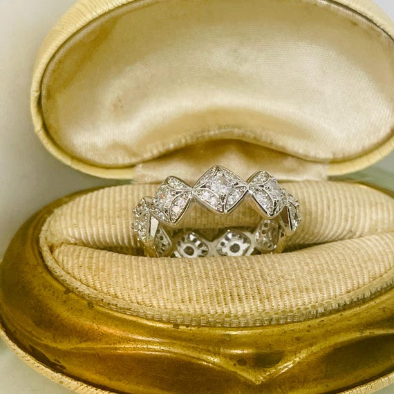 Vintage Art Nouveau Silver Filled Ring: Cubic Zir… - image 8