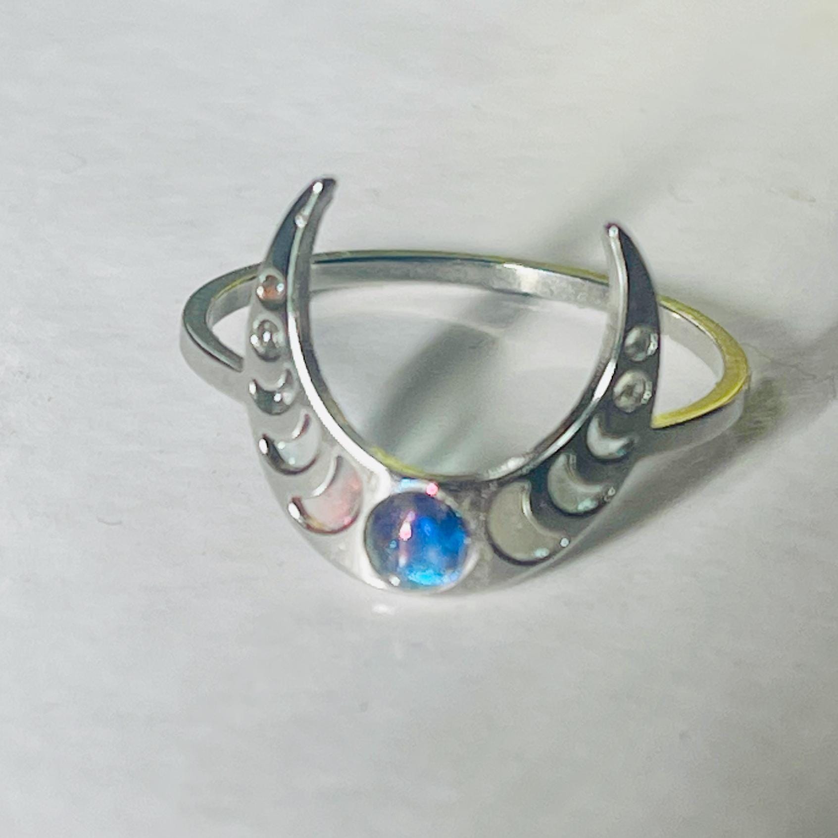 Gothic Moon Phase Ring: Color Changing Moonstone, Wiccan Jewelry