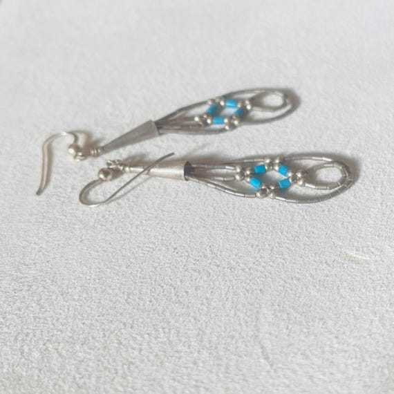 Vintage Turquoise Sterling Silver Dangle Earrings… - image 8