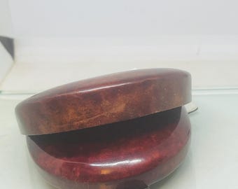 Boîte à bijoux ancienne en cuir italien : souvenir vintage fait main