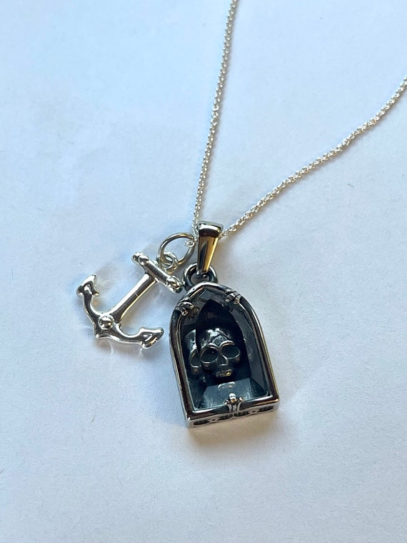 Memento Mori coffin and anchor sterling silver nec