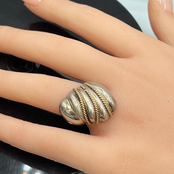 Solid sterling silver and gold statement Ring: La… - image 11
