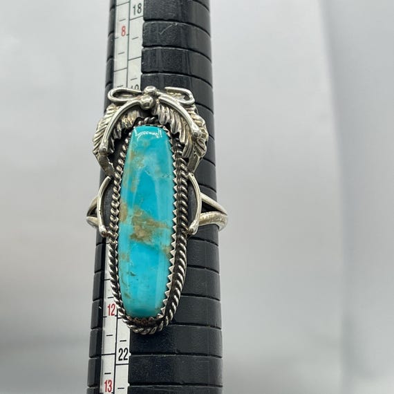 Vintage Turquoise Statement Ring Signed Sterling … - image 9