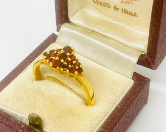 Vintage 14k geelgouden granaatring, bohostijl, maat 11
