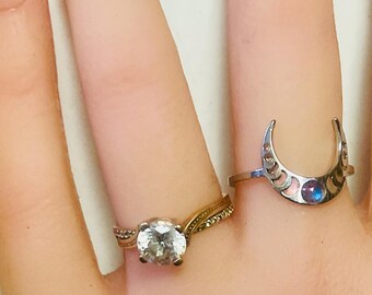 Gothic Moon Phase Ring: Color Changing Moonstone, Wiccan Jewelry