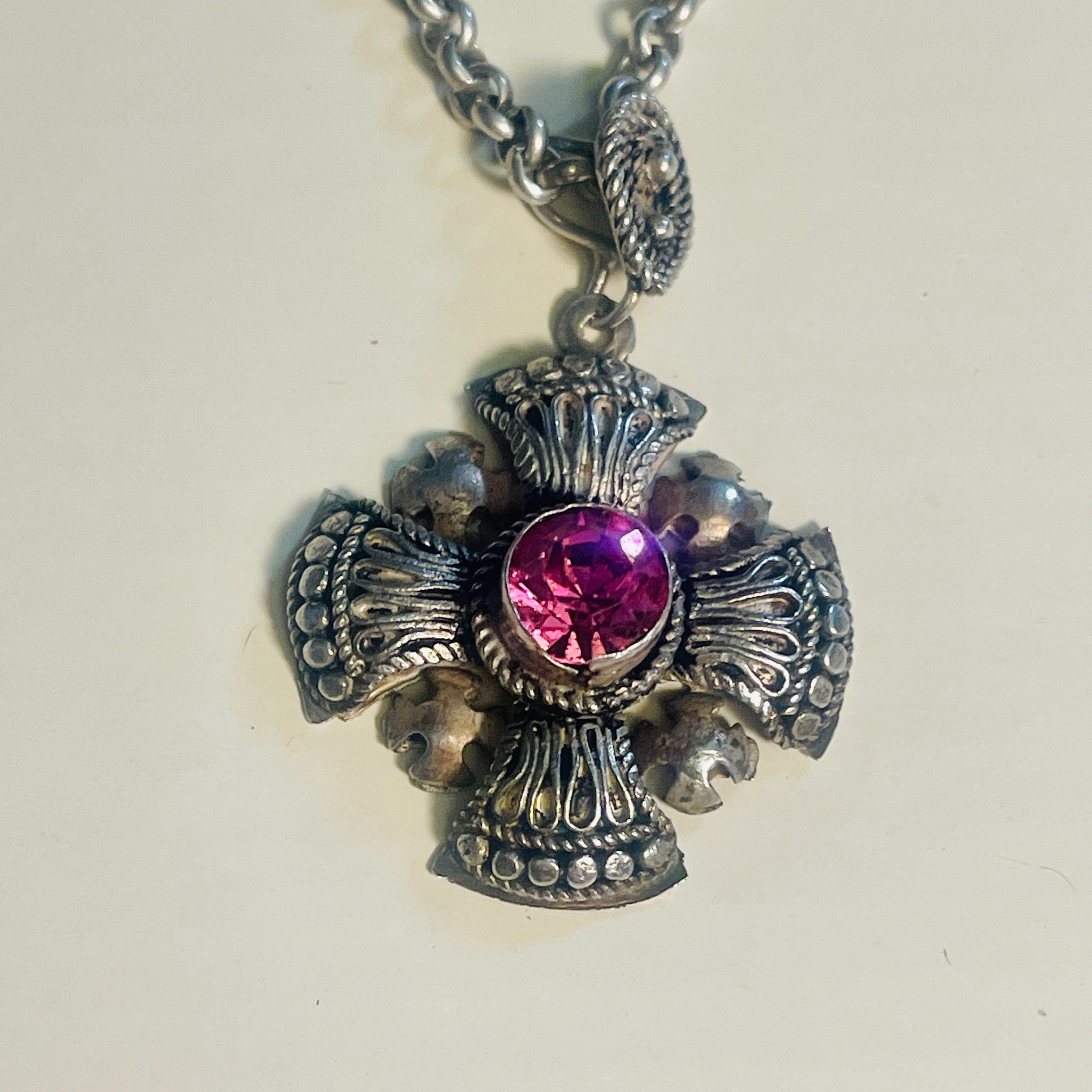 Vintage Sterling Silver Maltese Cross Pendant: Pink Sapphire Bethlehem ...
