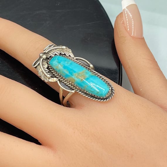 Vintage Turquoise Statement Ring Signed Sterling … - image 4
