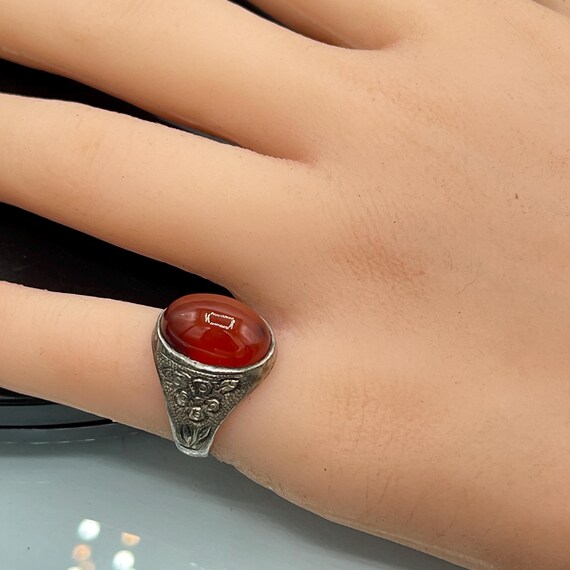 Vintage Carnelian Statement Ring Signed Sterling … - image 9