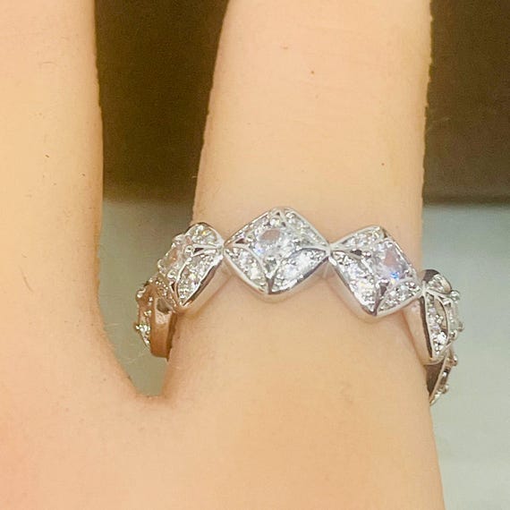 Vintage Art Nouveau Silver Filled Ring: Cubic Zir… - image 5