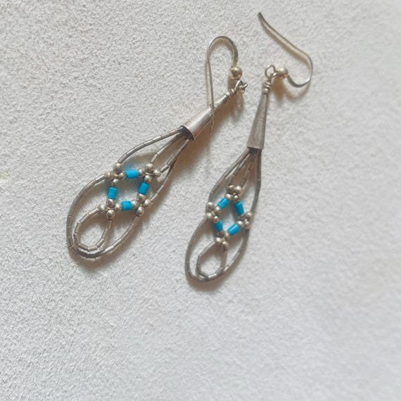 Vintage Turquoise Sterling Silver Dangle Earrings… - image 6