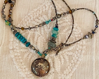 Double-Sided Memento Mori Victorian Necklace - Long Gemstone Sterling Silver Pendant - Unique Gothic Memorial Jewelry