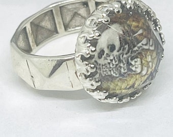 Gothic Memento Mori Skull Ring: Studded Sterling Silver Mourning Jewelry