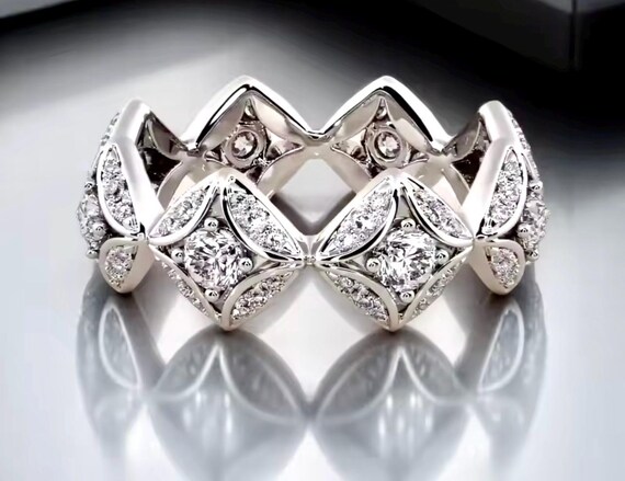 Vintage Art Nouveau Silver Filled Ring: Cubic Zir… - image 10