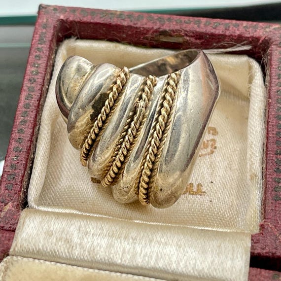 Solid sterling silver and gold statement Ring: La… - image 1