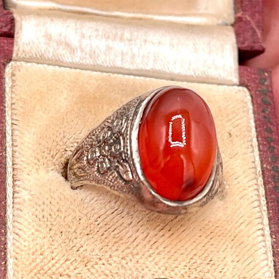 Vintage Carnelian Statement Ring Signed Sterling … - image 5