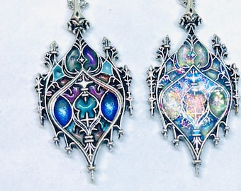 Gothic Cathedral Opal Necklace: Silver Arched Window Fairy Window
