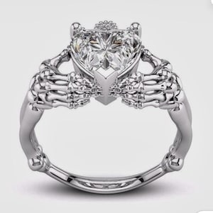 Gothic Claddagh Ring: Sterling Silver Crowned Heart & Skeleton Hands