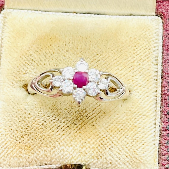Vintage Diamond Natural Ruby Ring: Signed Sterlin… - image 5