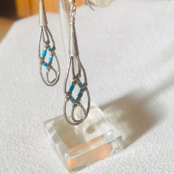 Vintage Turquoise Sterling Silver Dangle Earrings… - image 5