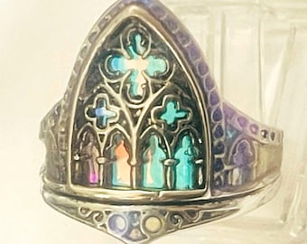 Gothic Stained Glass Window Ring: Cathedral Arch, Fairytale Jewelry