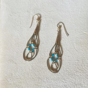 Vintage Turquoise Sterling Silver Dangle Earrings: Handmade .925 Silver