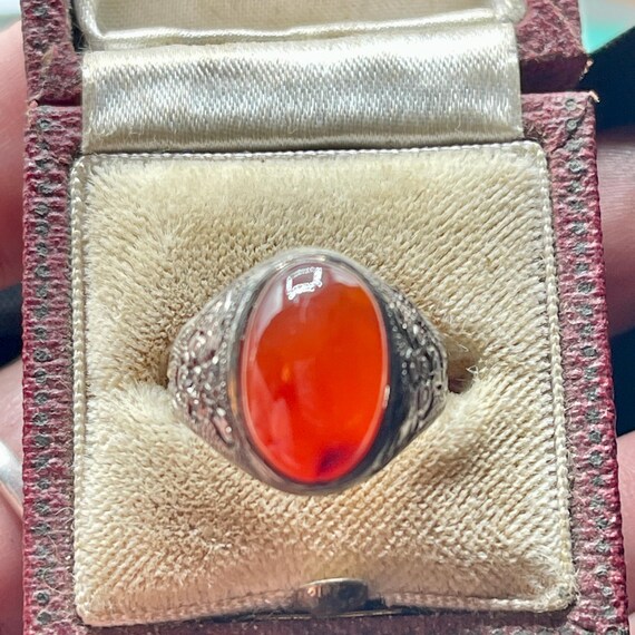 Vintage Carnelian Statement Ring Signed Sterling … - image 7