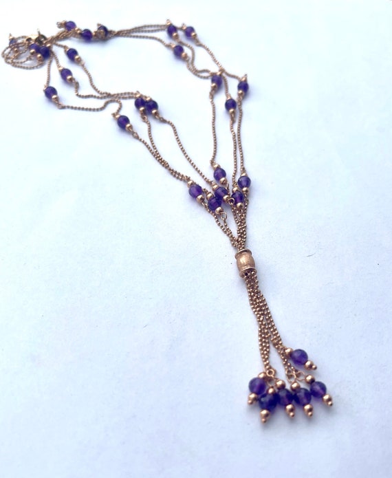 Vintage 14k Rose Gold Amethyst Necklace - Dainty M
