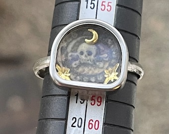 Memento Mori Skull Ring - Tombstone Mourning Ring with Lost Love Letters Detail - Unique Antique Style Mourning Jewelry