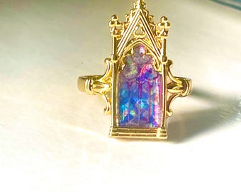 Gothic Stained Glass Window Ring: Cathedral Arch, Fairytale Jewelry