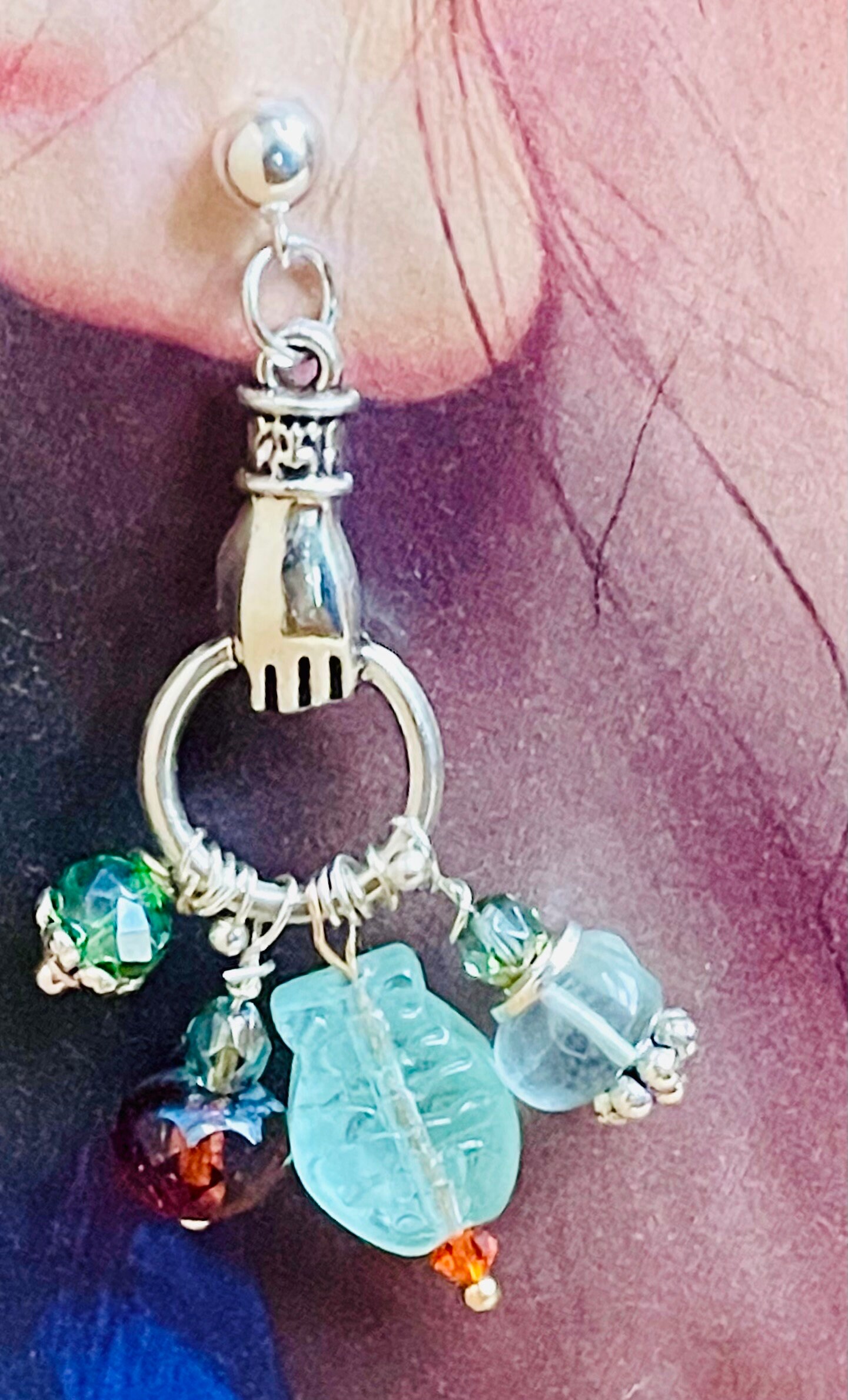 Orecchini Pendenti Argento Placcato Con Calcedonio Blu Naturale 12mm - Fatti A Mano, Nuovo Senza Etichette