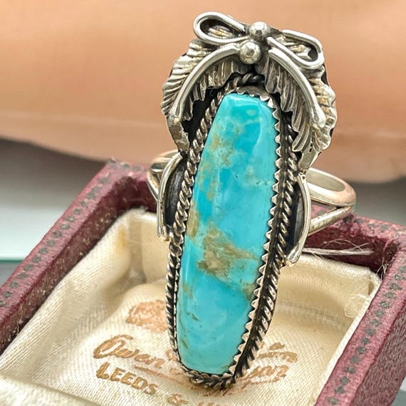 Vintage Turquoise Statement Ring Signed Sterling … - image 10