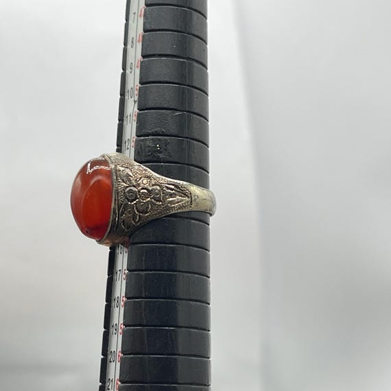 Vintage Carnelian Statement Ring Signed Sterling … - image 10