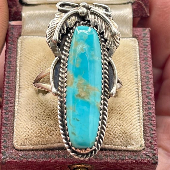 Vintage Turquoise Statement Ring Signed Sterling … - image 6