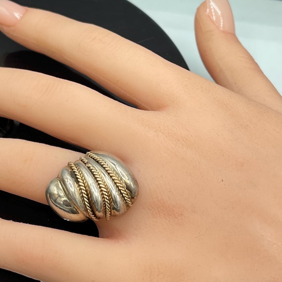 Solid sterling silver and gold statement Ring: La… - image 8