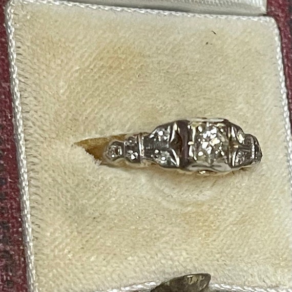 Antique Diamond 14kt Yellow Gold Ring size 7 - image 3
