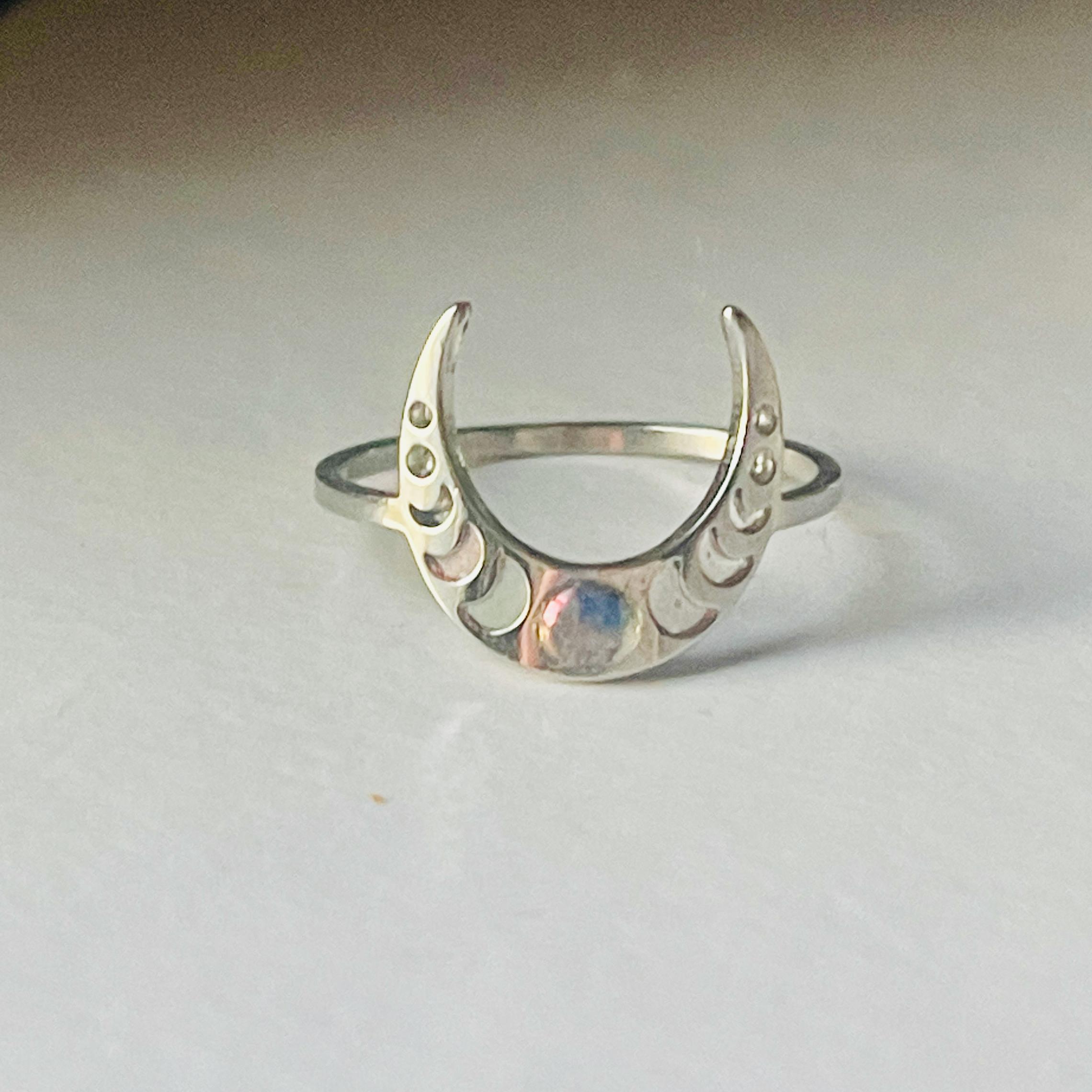 Gothic Moon Phase Ring: Color Changing Moonstone, Wiccan Jewelry