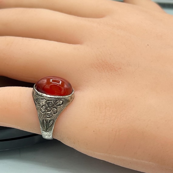 Vintage Carnelian Statement Ring Signed Sterling … - image 8