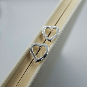Sterling Silver Openwork Heart Stud Earrings with CZ