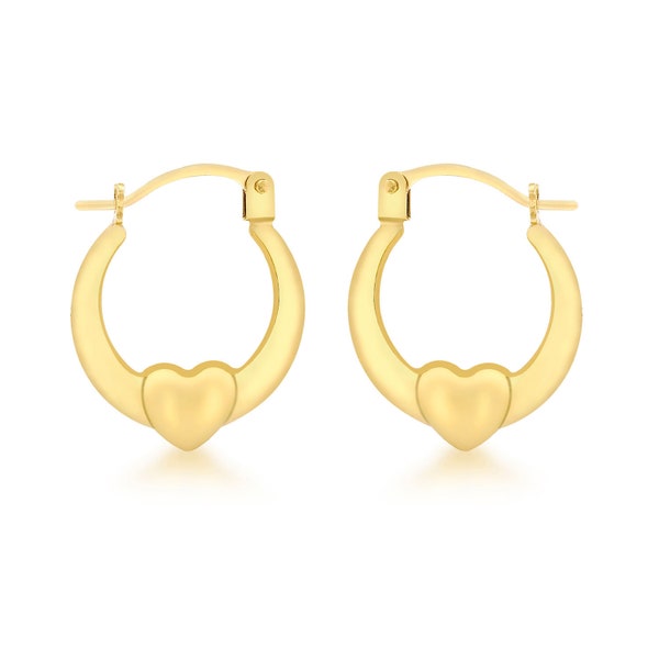 Mini 9ct Yellow Gold Creole Hoop Earrings with Heart Detail