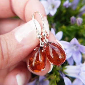 Sterling Silver Amber Teardrop Dangle Earrings