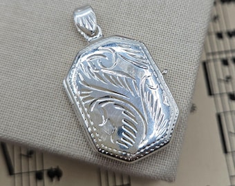 Sterling Silver Octagonal Engraved Locket Pendant