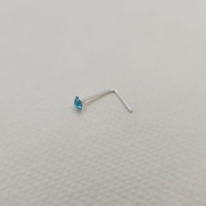 Tiny Micro 925 Sterling Silver L-Shaped Nose Stud with Crystal Gem | Blue, Pink, Multi