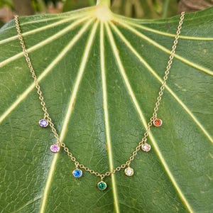 Gold on Sterling Silver Rainbow Charms Necklace